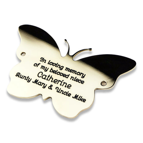 Butterfly design solid brass engraved plaque