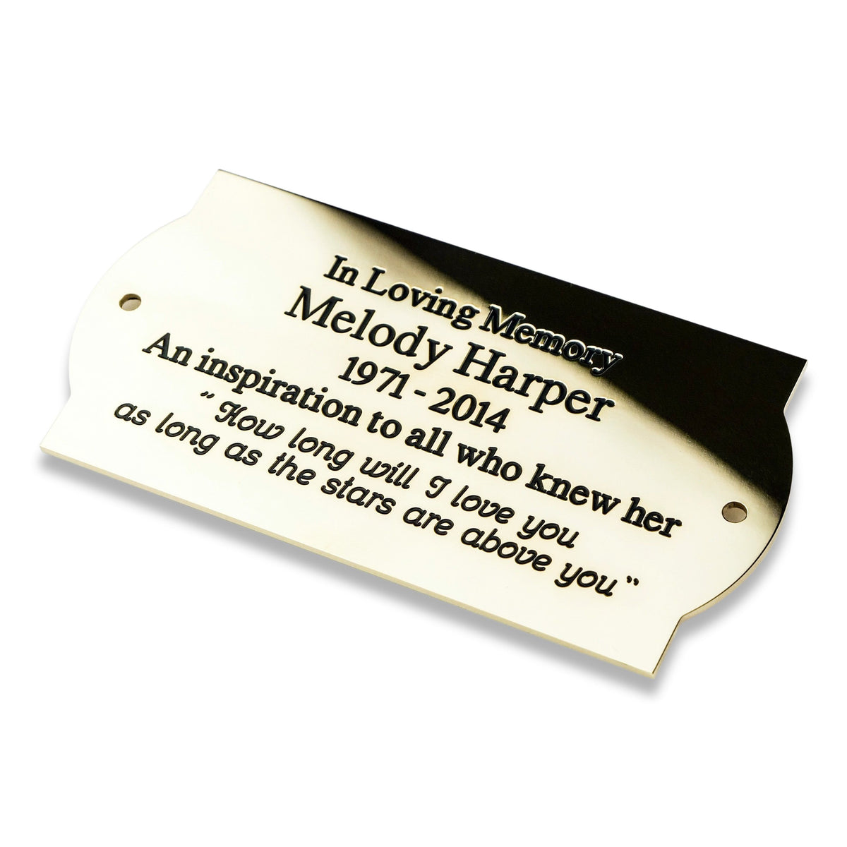 Curved end design solid brass engraved plaque Engraving Studios