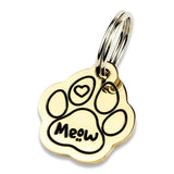 Solid Brass Meow Paw Shaped Cat Tag