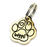 Extra Small Solid Brass Woof Paw Shaped Dog Tag
