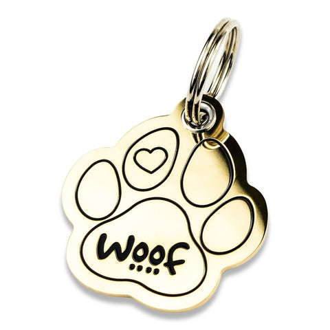 Large Reinforced Solid Brass Woof Paw Shaped Dog Tag