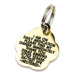 Medium Reinforced Solid Brass Woof Paw Shaped Dog Tag