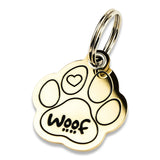 Medium Reinforced Solid Brass Woof Paw Shaped Dog Tag