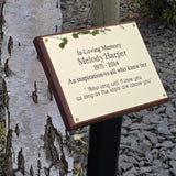 Garden memorial with large ground stake