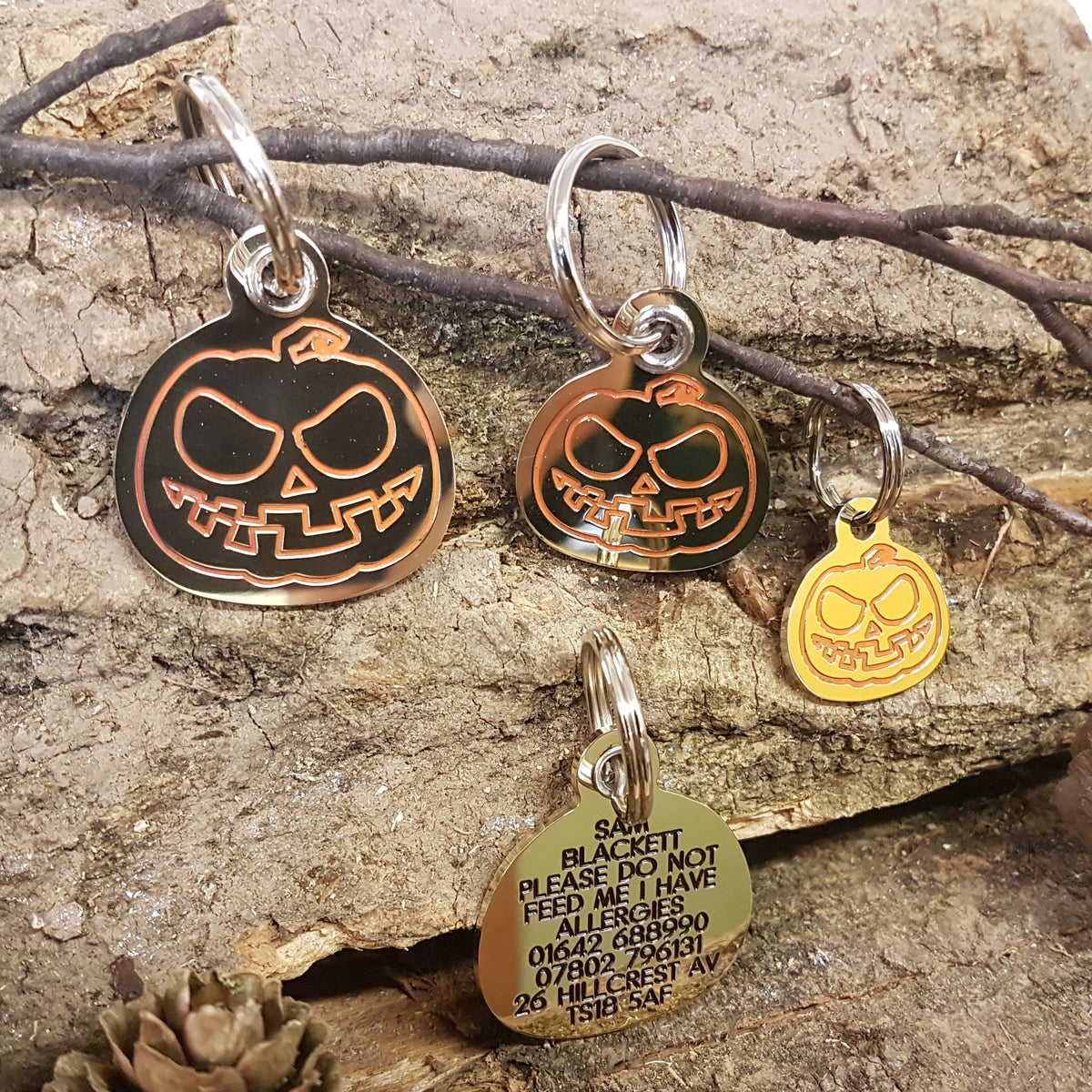 Pumpkin design engraved dog tag Engraving Studios