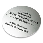 Circular silver aluminium engraved plaque