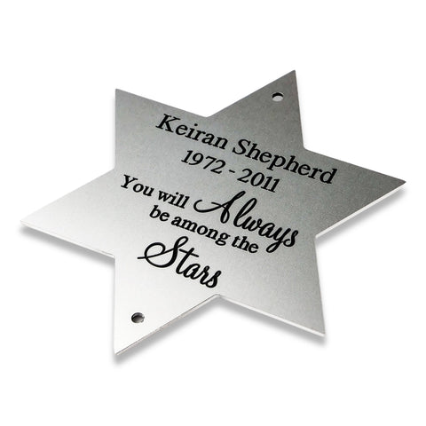 Star design silver aluminium engraved plaque