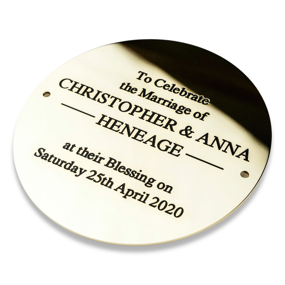 Circular solid brass engraved plaque Engraving Studios