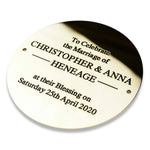 Circular solid brass engraved plaque